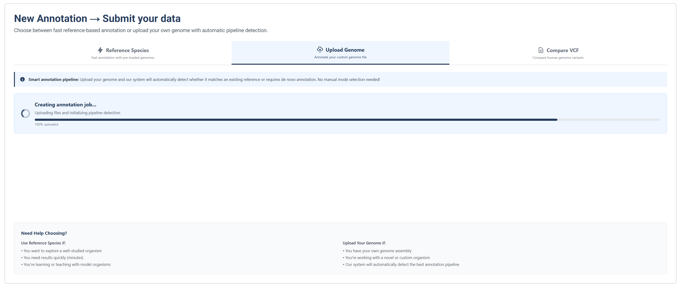 Option B: Submission Processing for an Uploaded Genome