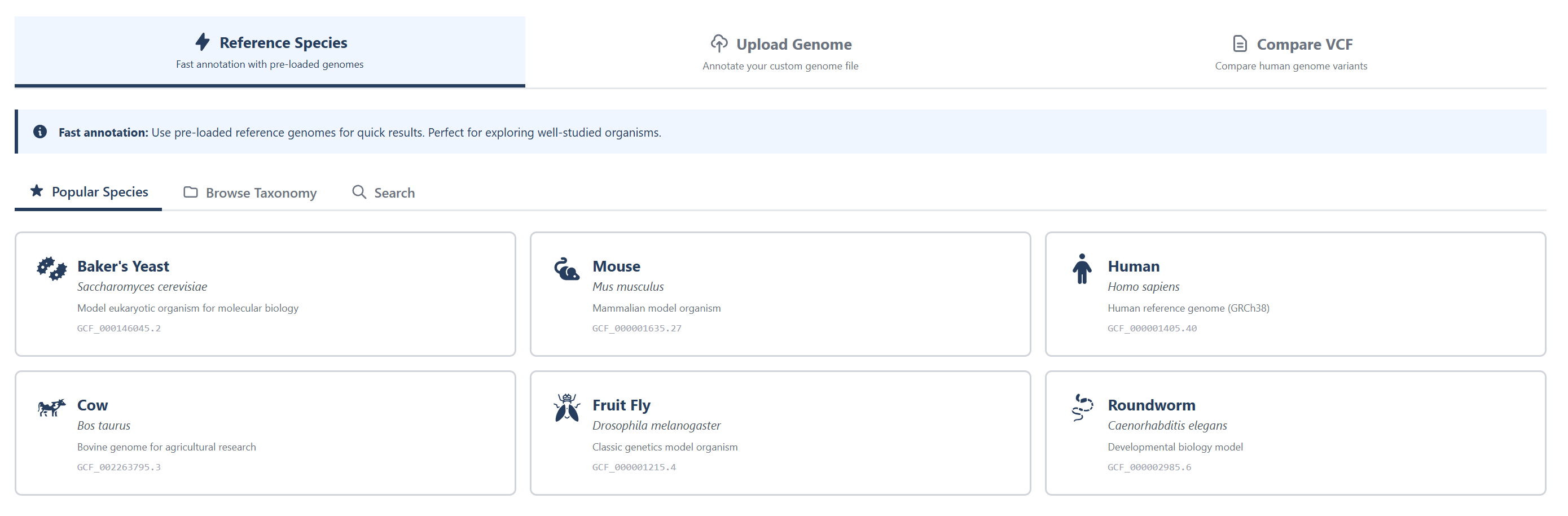 Choosing reference species
